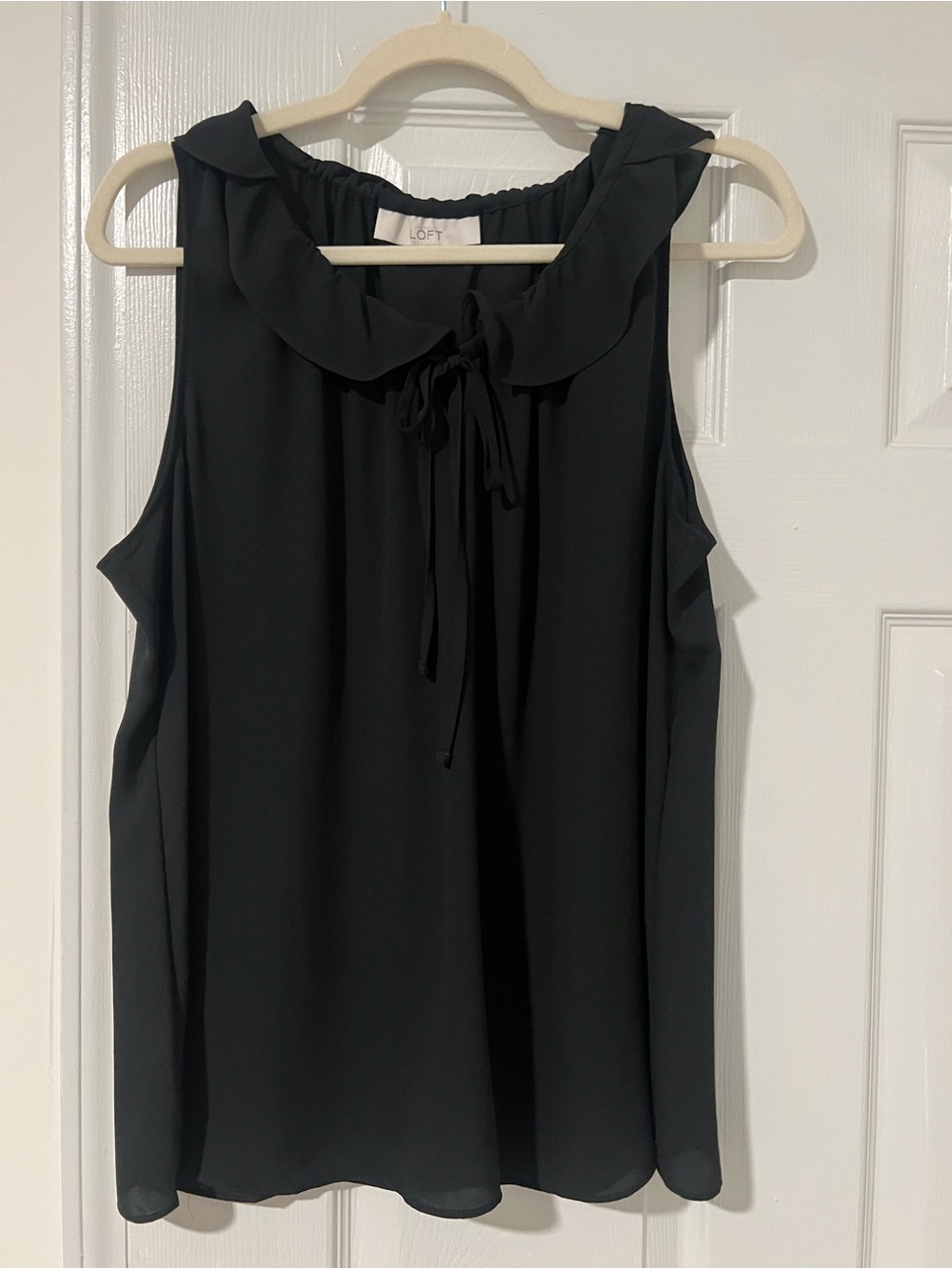 LOFT Black Ruffle Tie-Neck Sleeveless Camisole